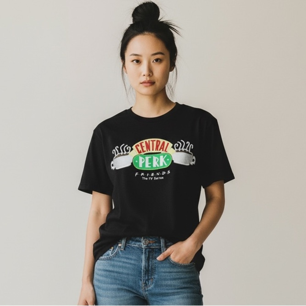 Friends TV Show Central Perk T-Shirt Adult Medium Short Sleeve Black Unisex
